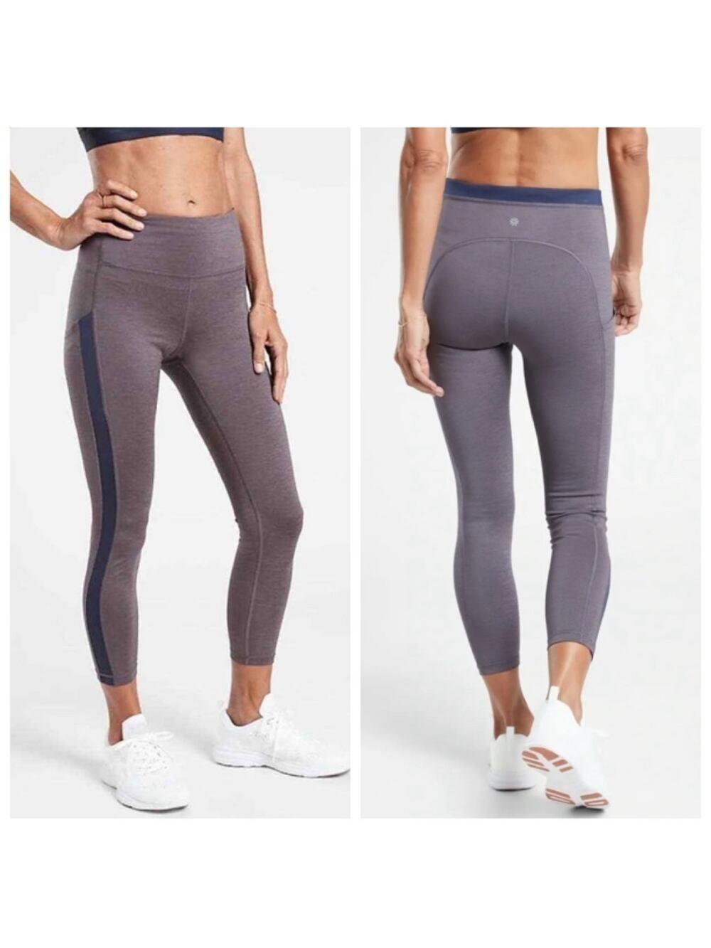 Athleta Leggings Womens Medium Purple Blue Ultimate Stash Pocket 7/8 Yoga Gym